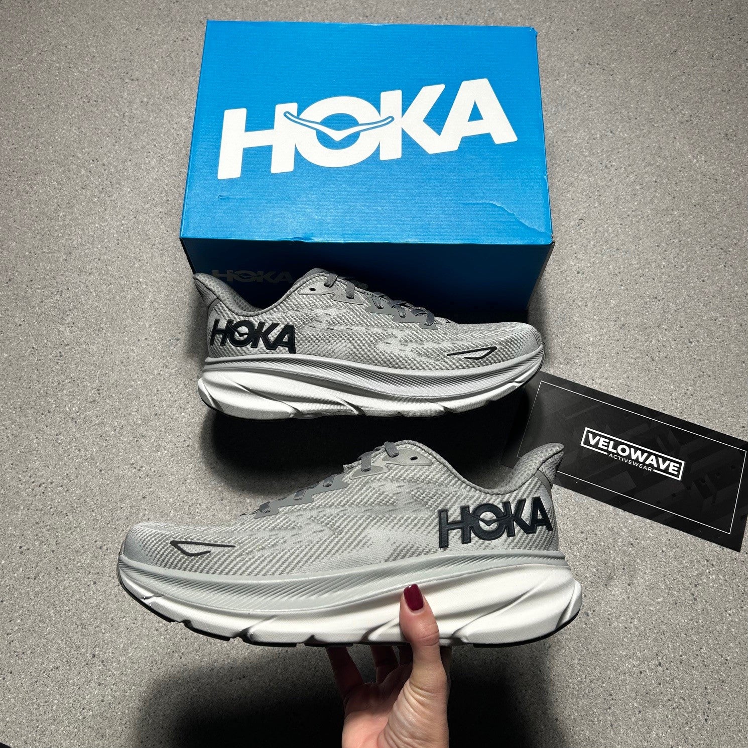 Grey Hoka Clifton 9 - Velowave-activewear